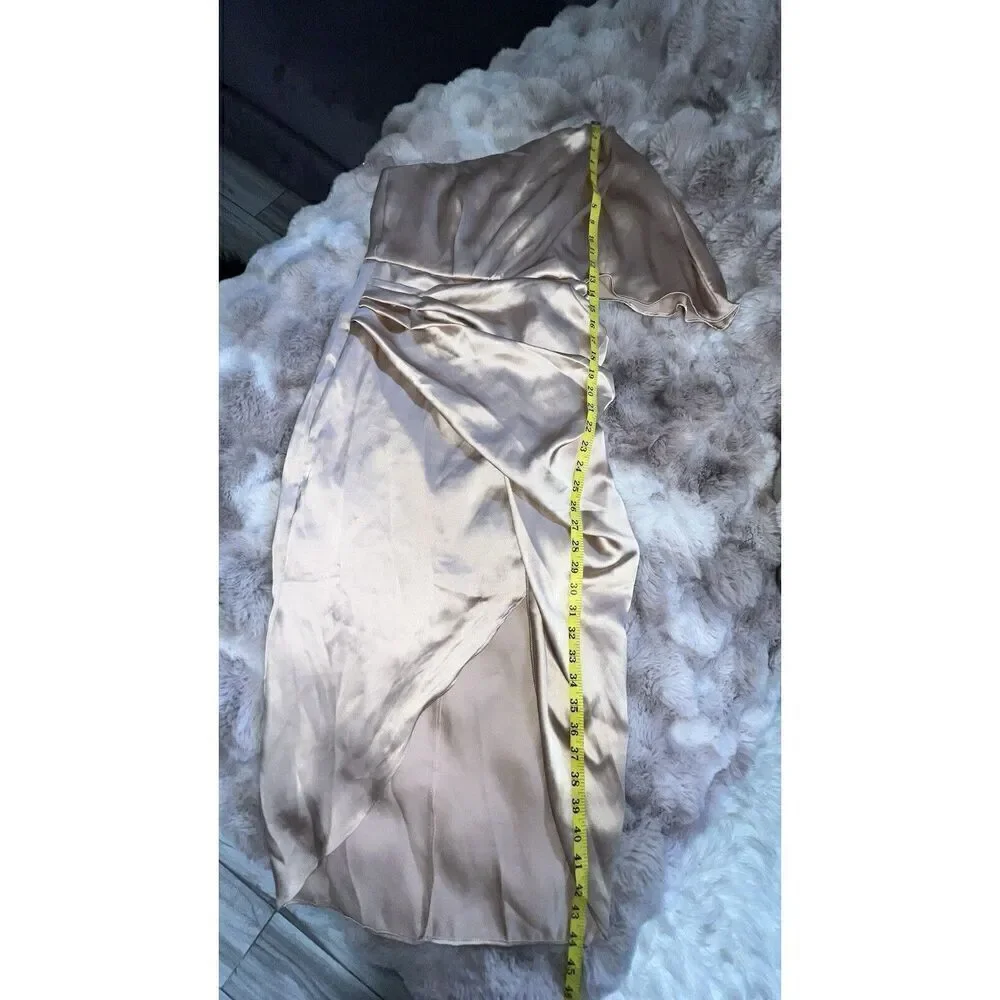 Donnee Par Dieu LIA Champagne One Shoulder Satin Dress, Size Small_12